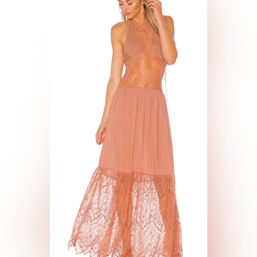 Indah Crochet Lace Maxi Dress in Dusty Rose